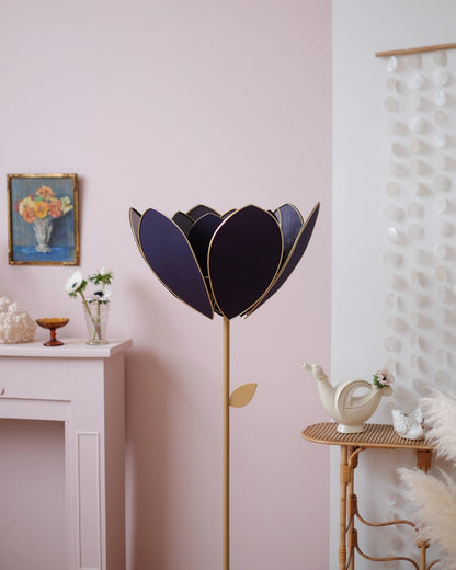 Pied de lampadaire et abat - jour fleur double - Bleu nuit - Silly &amp; Billy