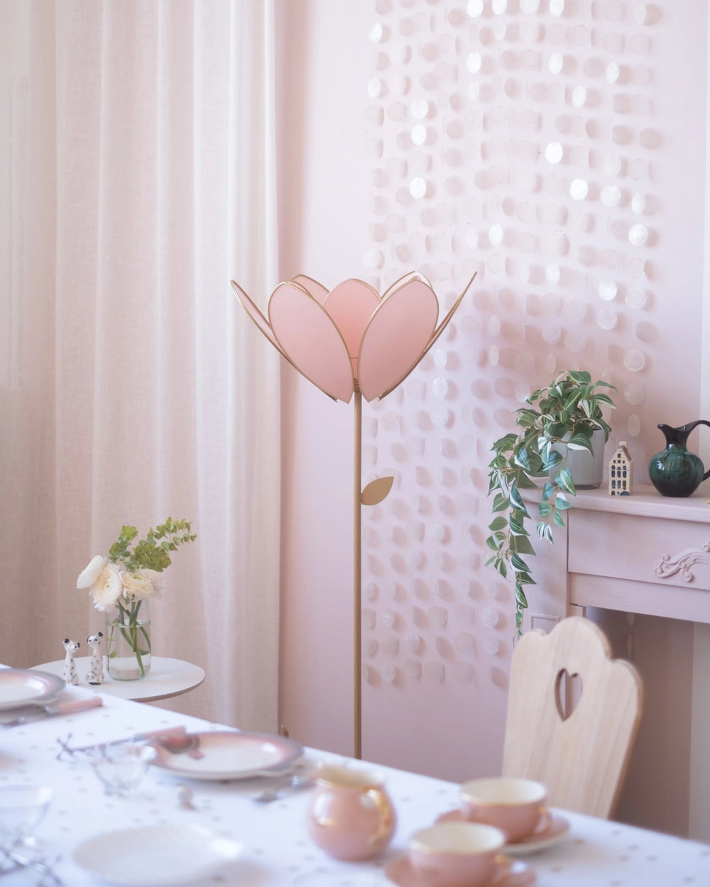 Pied de lampadaire et abat-jour fleur double - Blush