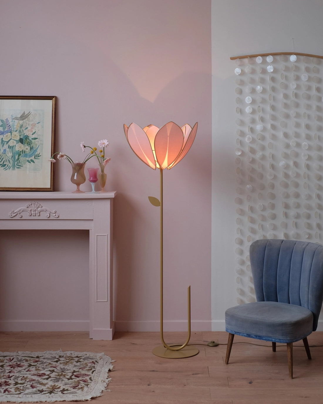 Pied de lampadaire et abat - jour fleur double - Blush - Silly &amp; Billy