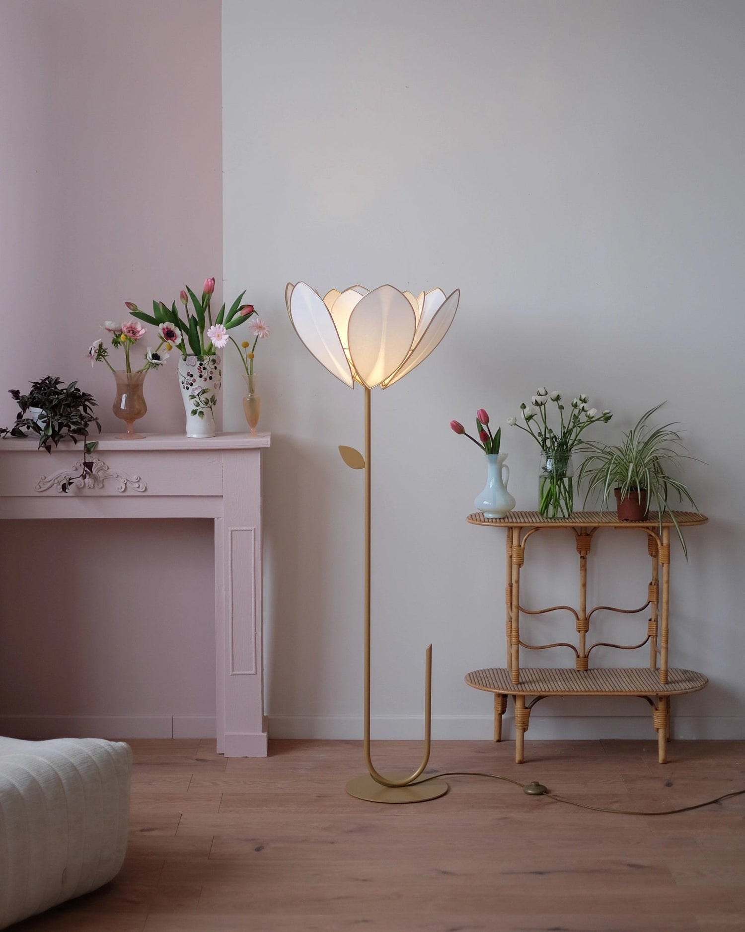 Pied de lampadaire et abat - jour fleur double - Écru - Silly &amp; Billy