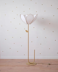 Pied de lampadaire et abat-jour fleur double - Écru