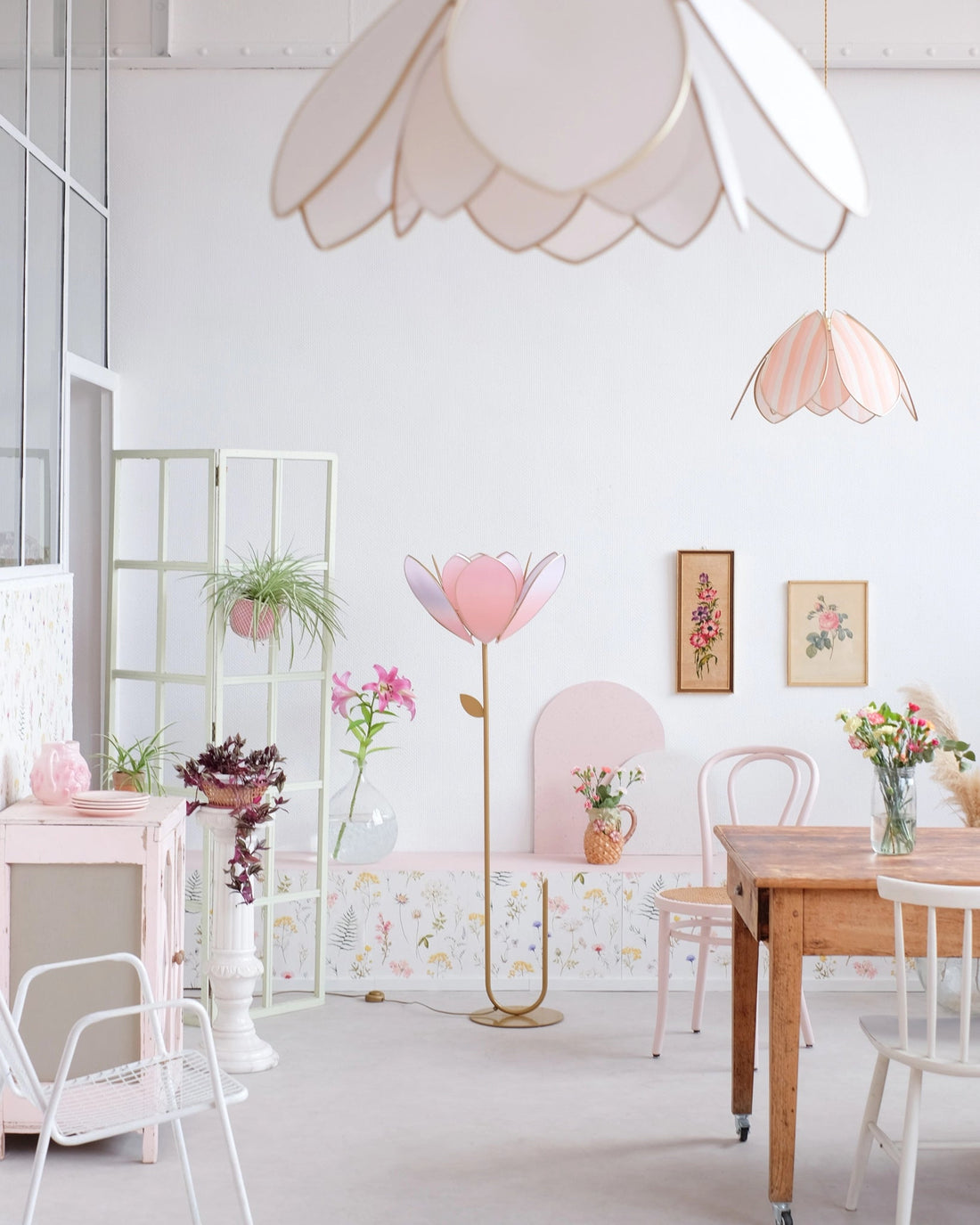 Pied de lampadaire et abat - jour fleur double - Été indien - Silly &amp; Billy