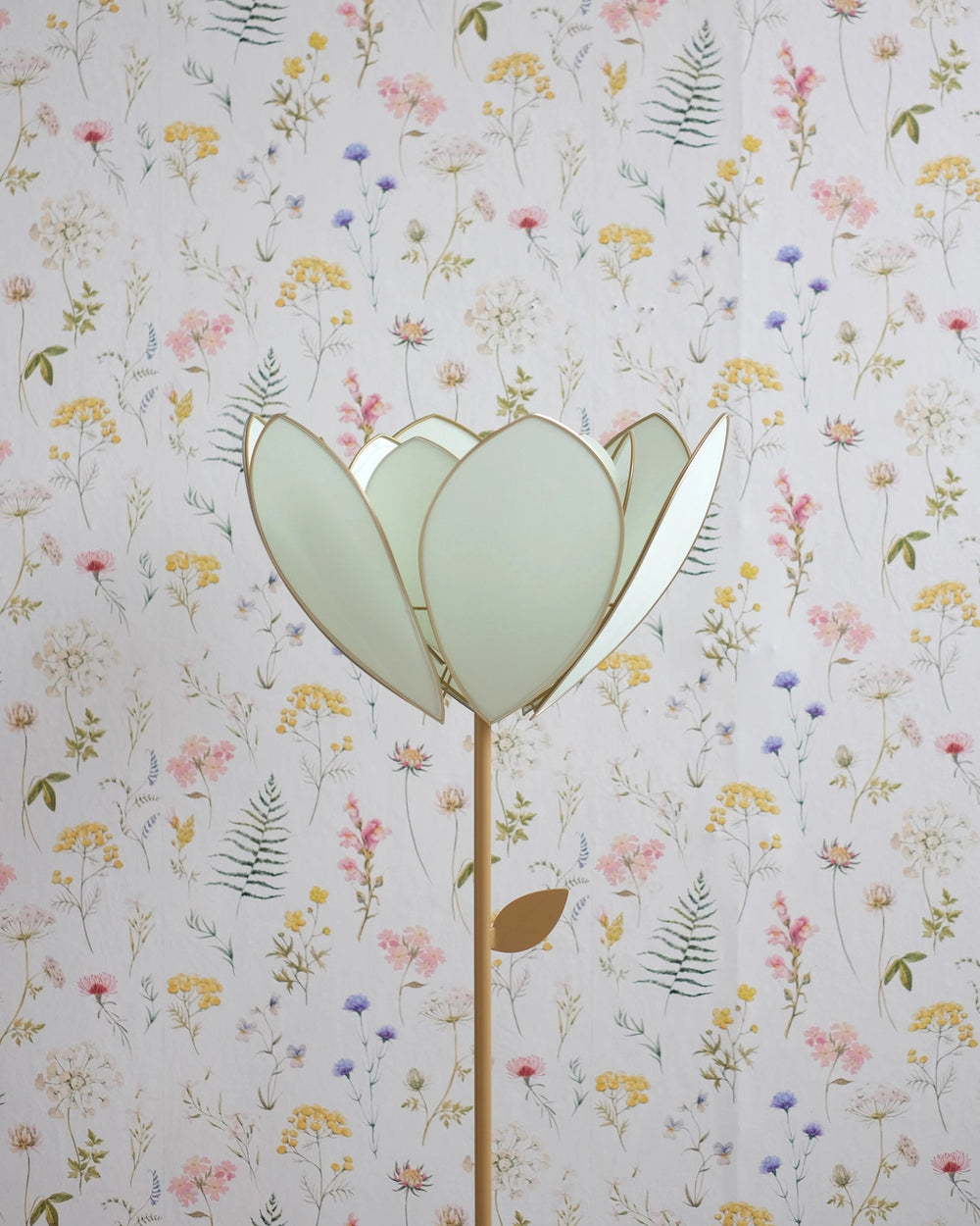 Pied de lampadaire et abat-jour fleur double - Menthe fraîche