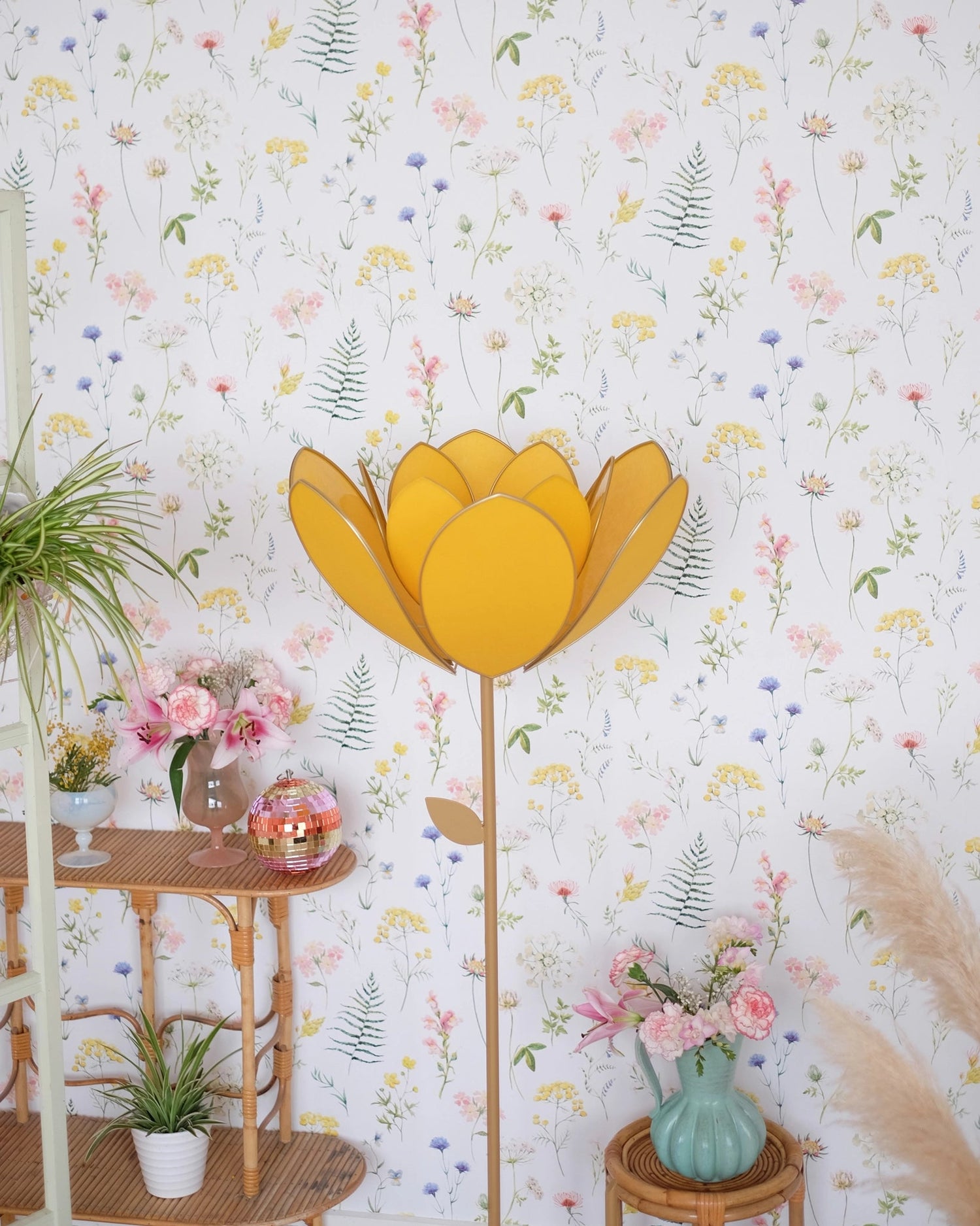 Pied de lampadaire et abat - jour fleur double - Mimosa - Silly &amp; Billy
