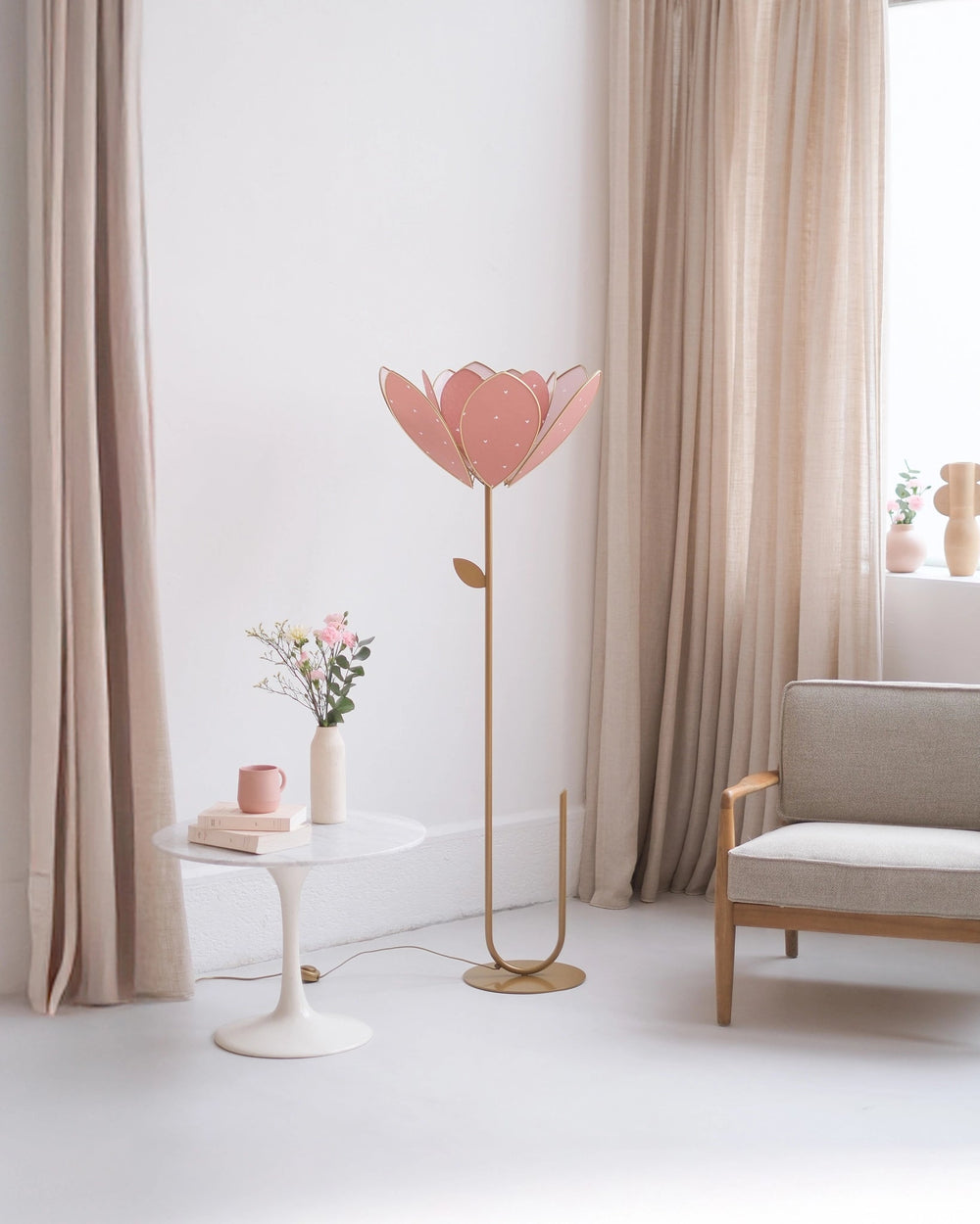Pied de lampadaire et abat-jour fleur double - Petits coeurs