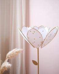 Pied de lampadaire et abat-jour fleur double - Pois dorés