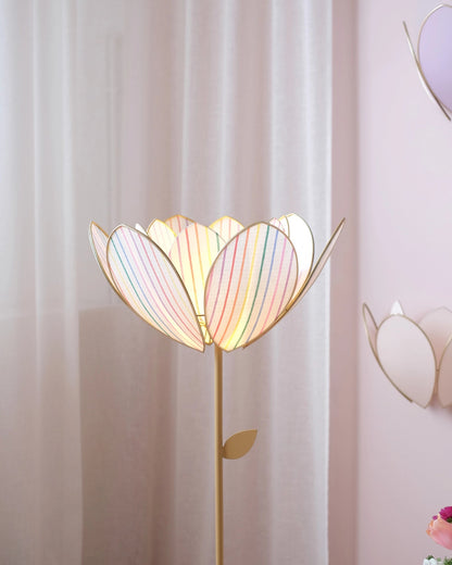 Pied de lampadaire et abat - jour fleur double - Rayures multicolores - Silly &amp; Billy