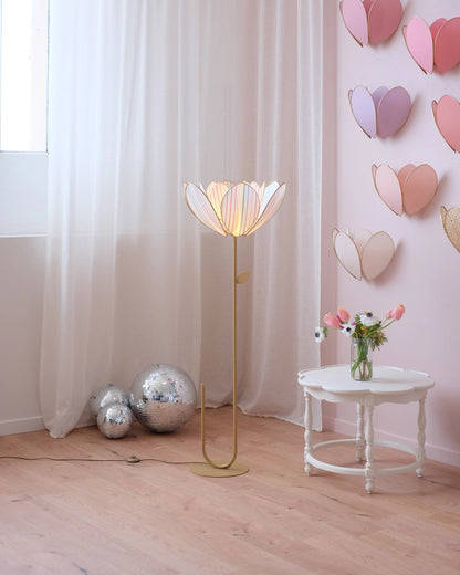 Pied de lampadaire et abat - jour fleur double - Rayures multicolores - Silly &amp; Billy