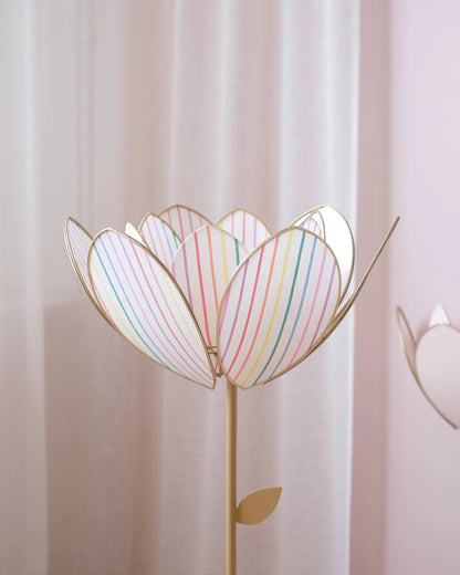 Pied de lampadaire et abat - jour fleur double - Rayures multicolores - Silly &amp; Billy