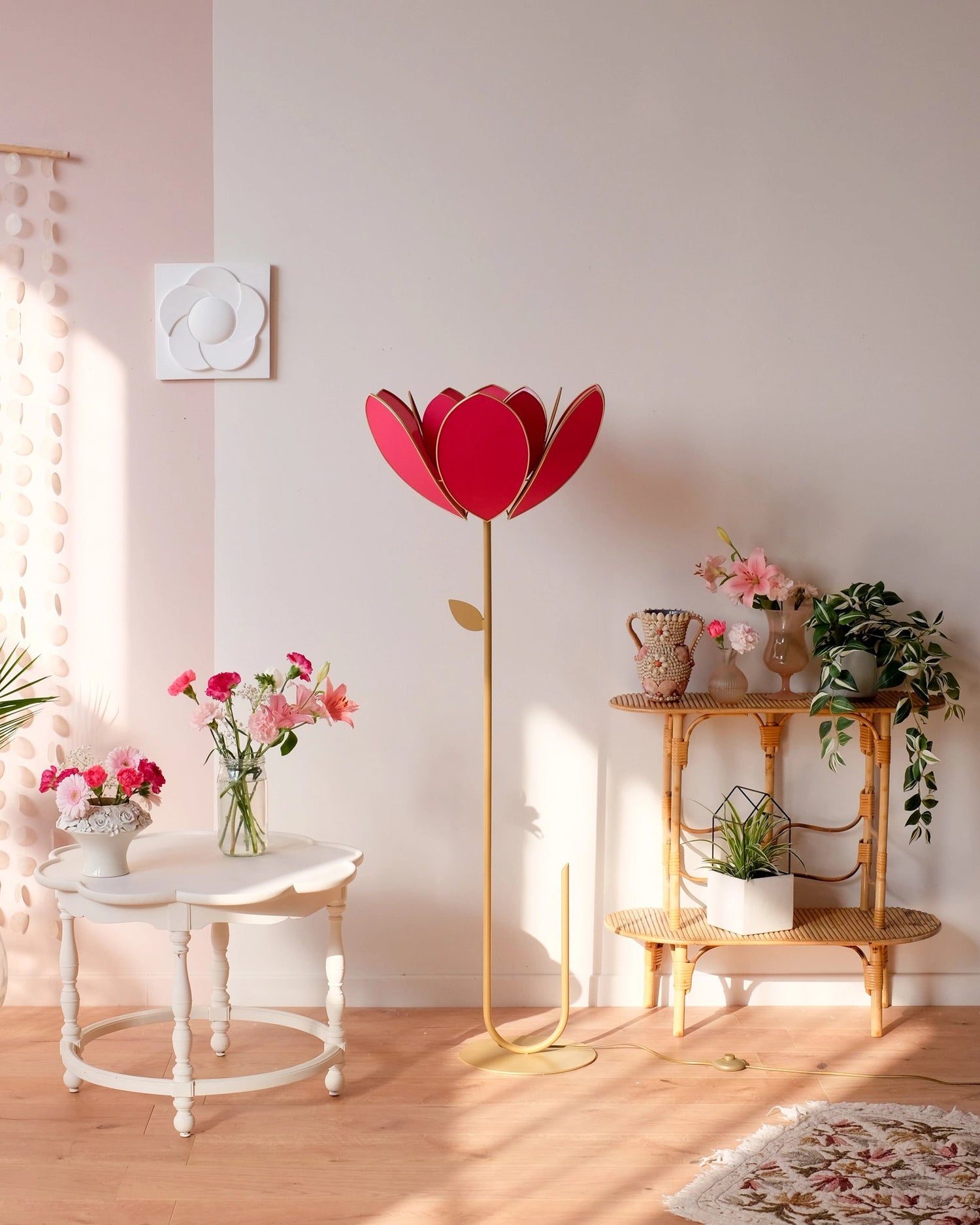 Pied de lampadaire et abat - jour fleur double - Rose des bois - Silly &amp; Billy