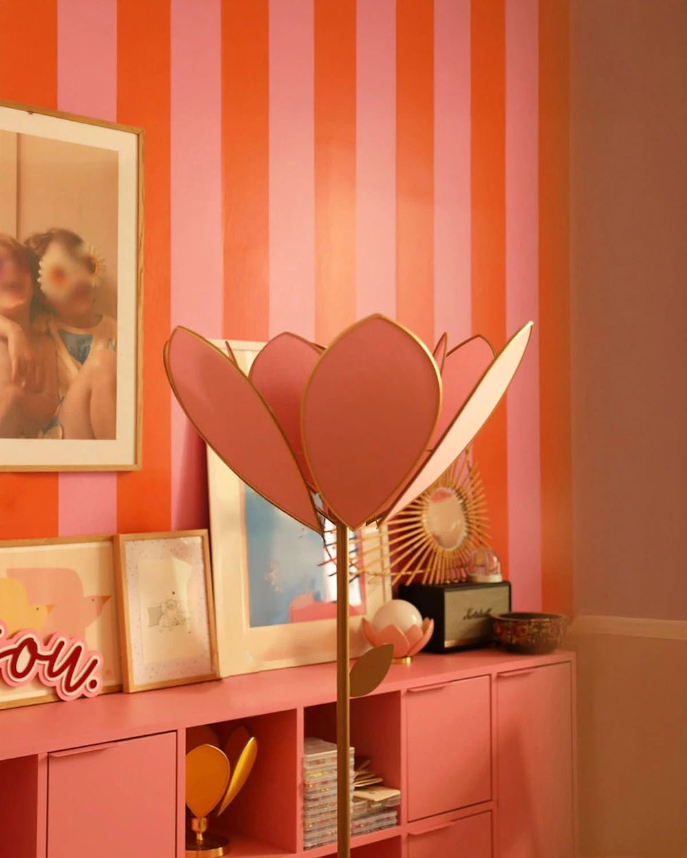 Pied de lampadaire et abat-jour fleur double - Sugar