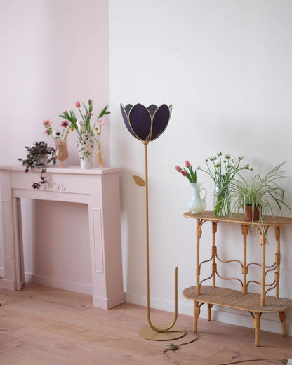 Pied de lampadaire et abat - jour fleur simple - Bleu nuit - Silly &amp; Billy