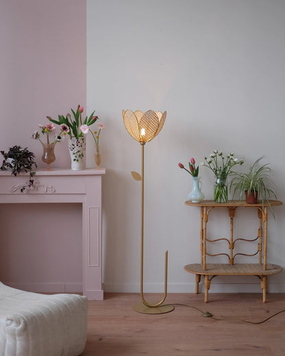 Pied de lampadaire et abat - jour fleur simple - Cannage - Silly &amp; Billy