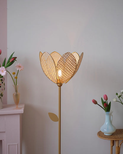 Pied de lampadaire et abat - jour fleur simple - Cannage - Silly &amp; Billy