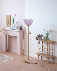 Pied de lampadaire et abat-jour fleur simple - Lilas