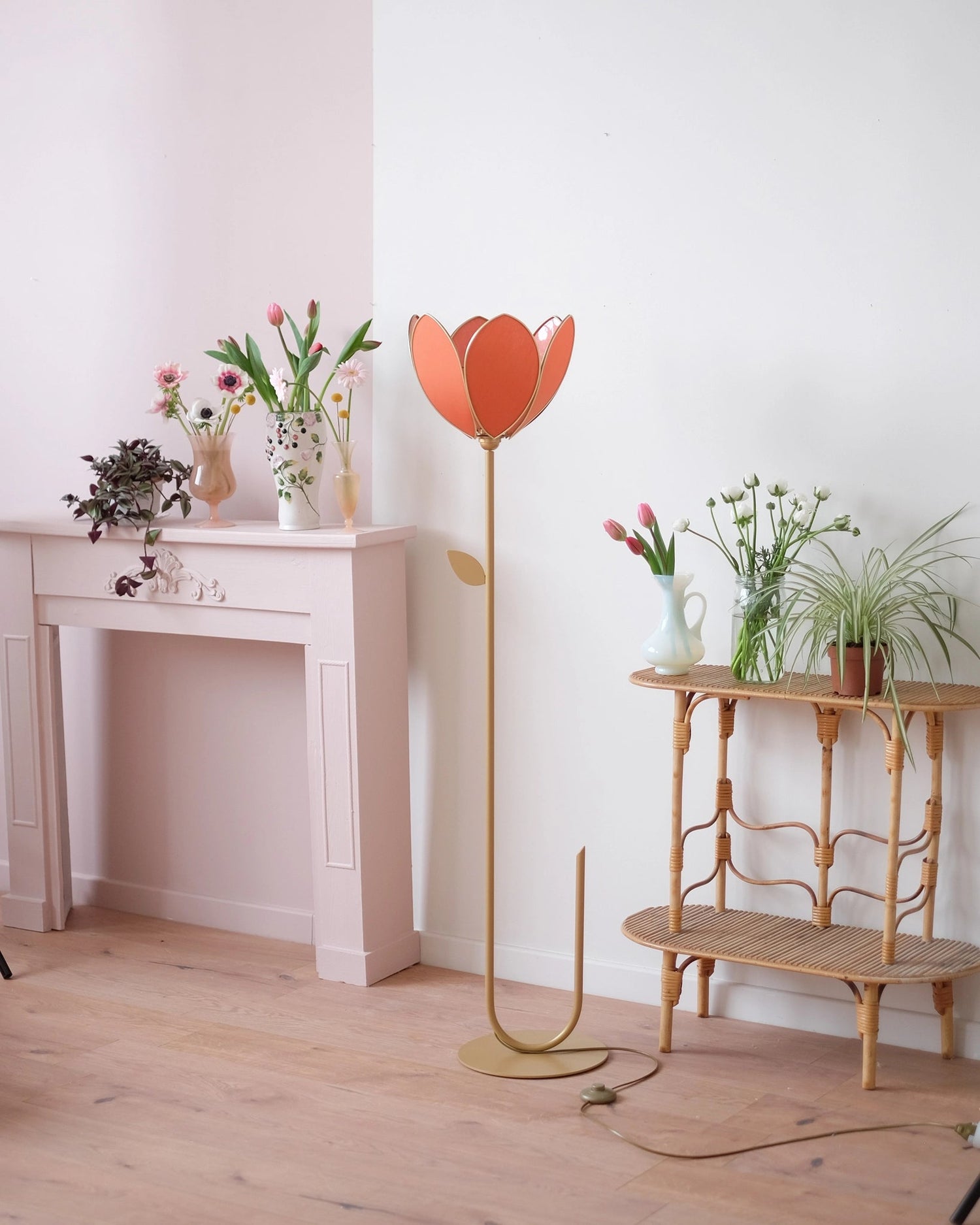 Pied de lampadaire et abat - jour fleur simple - Ocre - Silly &amp; Billy