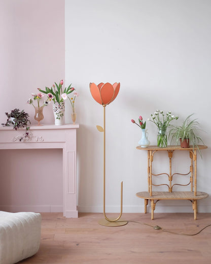 Pied de lampadaire et abat - jour fleur simple - Ocre - Silly &amp; Billy