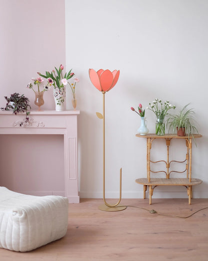 Pied de lampadaire et abat - jour fleur simple - Pamplemousse - Silly &amp; Billy