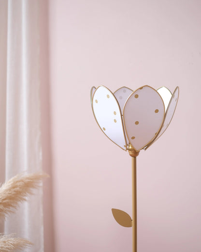 Pied de lampadaire et abat - jour fleur simple - Pois dorés - Silly &amp; Billy