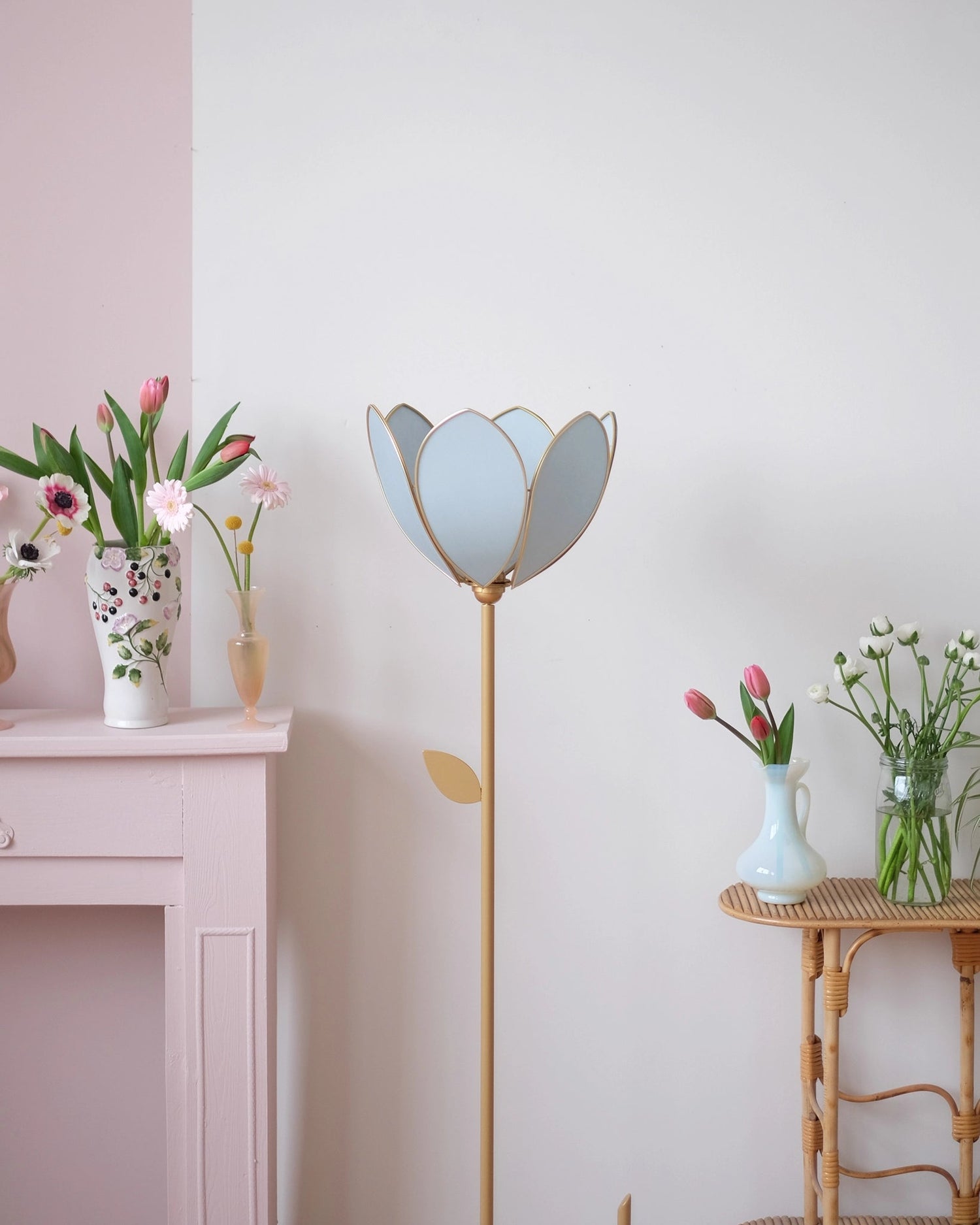Pied de lampadaire et abat - jour fleur simple - Sauge - Silly &amp; Billy