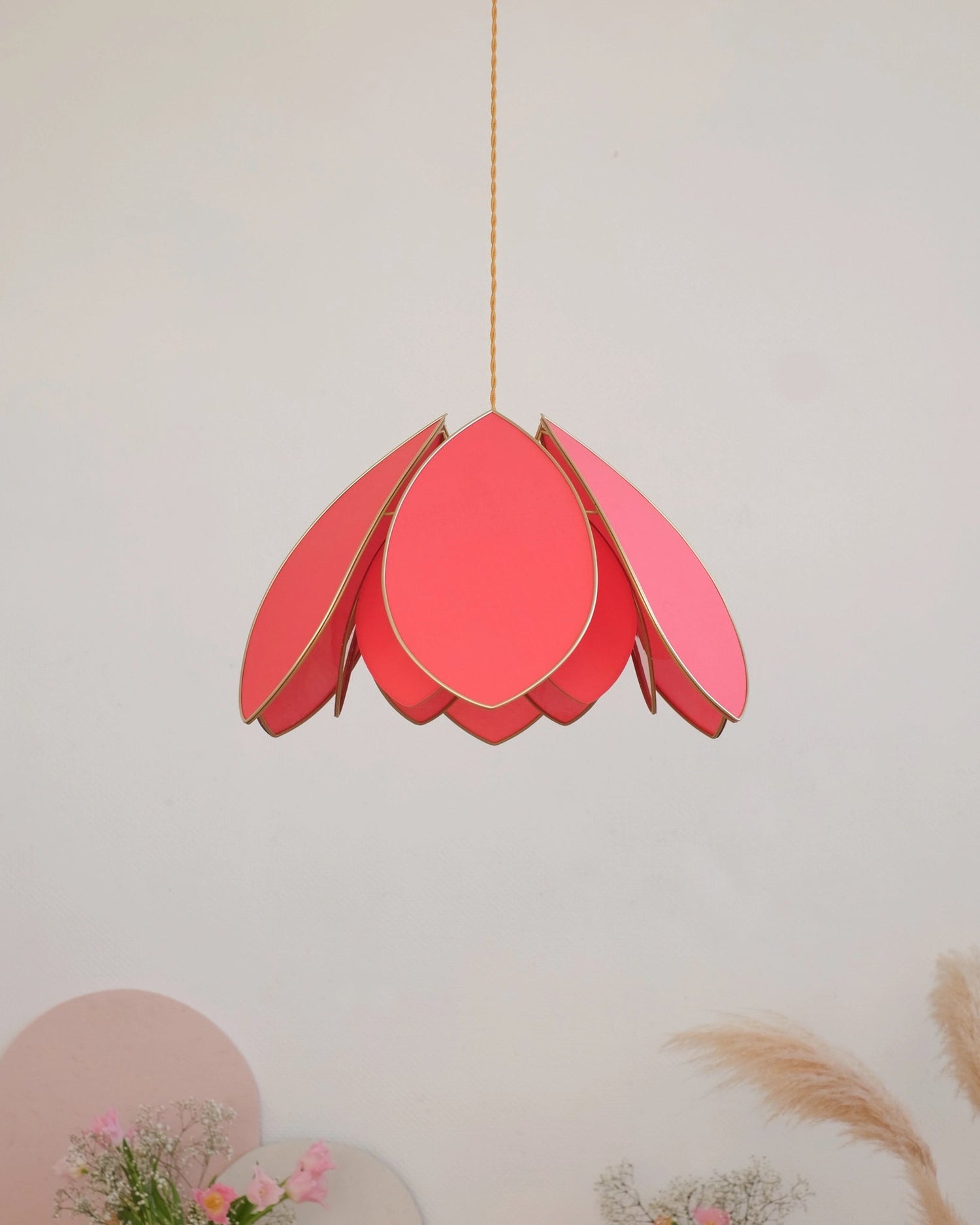 Suspension Fleur double - Flamingo et doré - Silly &amp; Billy