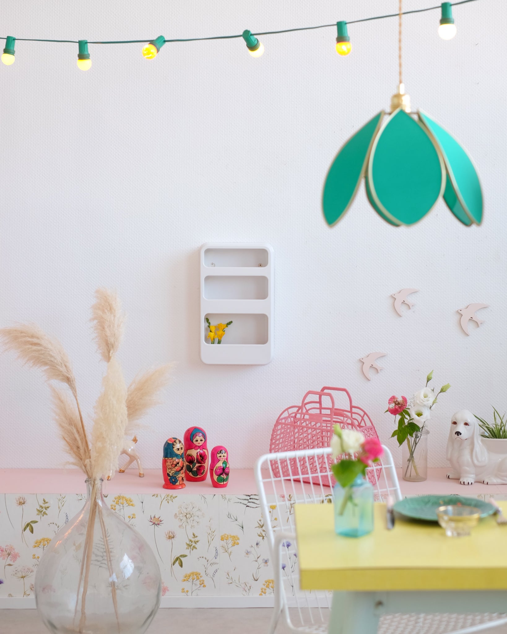 Suspension Fleur simple - Émeraude et doré - Silly &amp; Billy