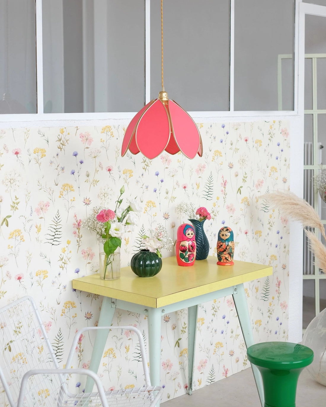 Suspension Fleur simple - Flamingo et doré - Silly &amp; Billy